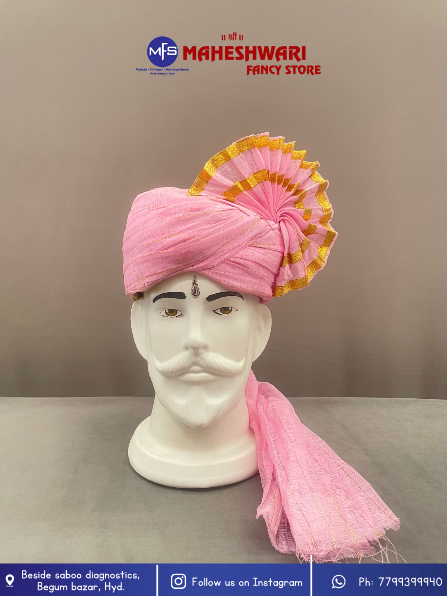 Baby Pink Turra Barati Pagdi Fabric